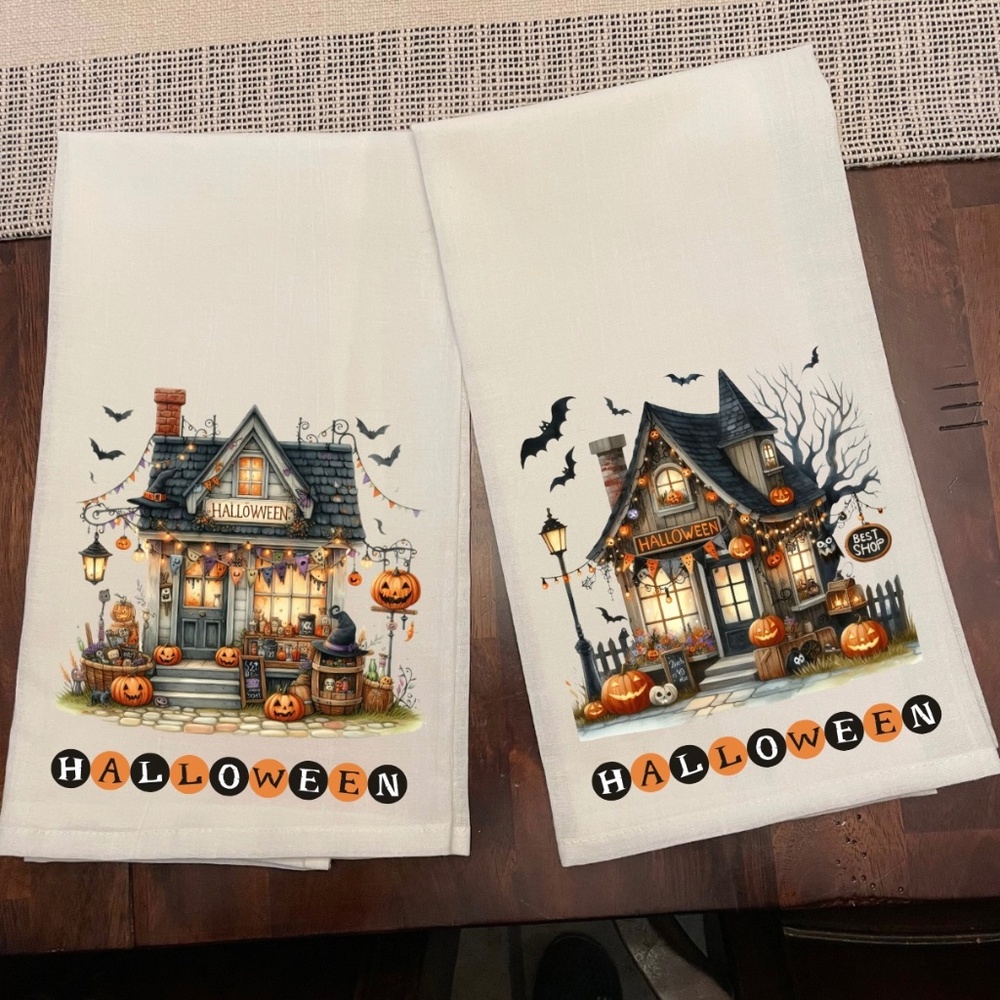 Halloween Kitchen Dish Towel Teal Towel Size 28x28 Flour Sack 100% Cotton